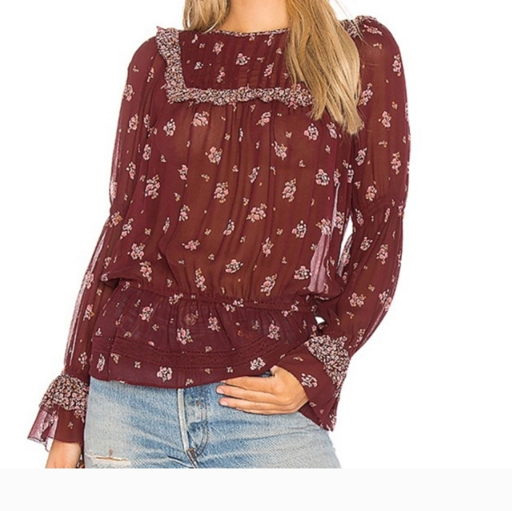 Joie Adrielle Silk Top Burgundy Floral
